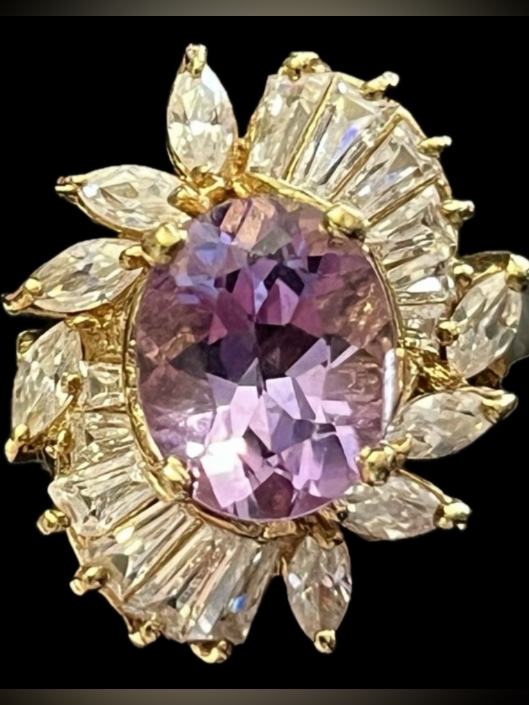 Suzanne Somers Amethyst Cz Oval Emerald Marquise Cut Statement Cocktail Ring Hsn 79$
